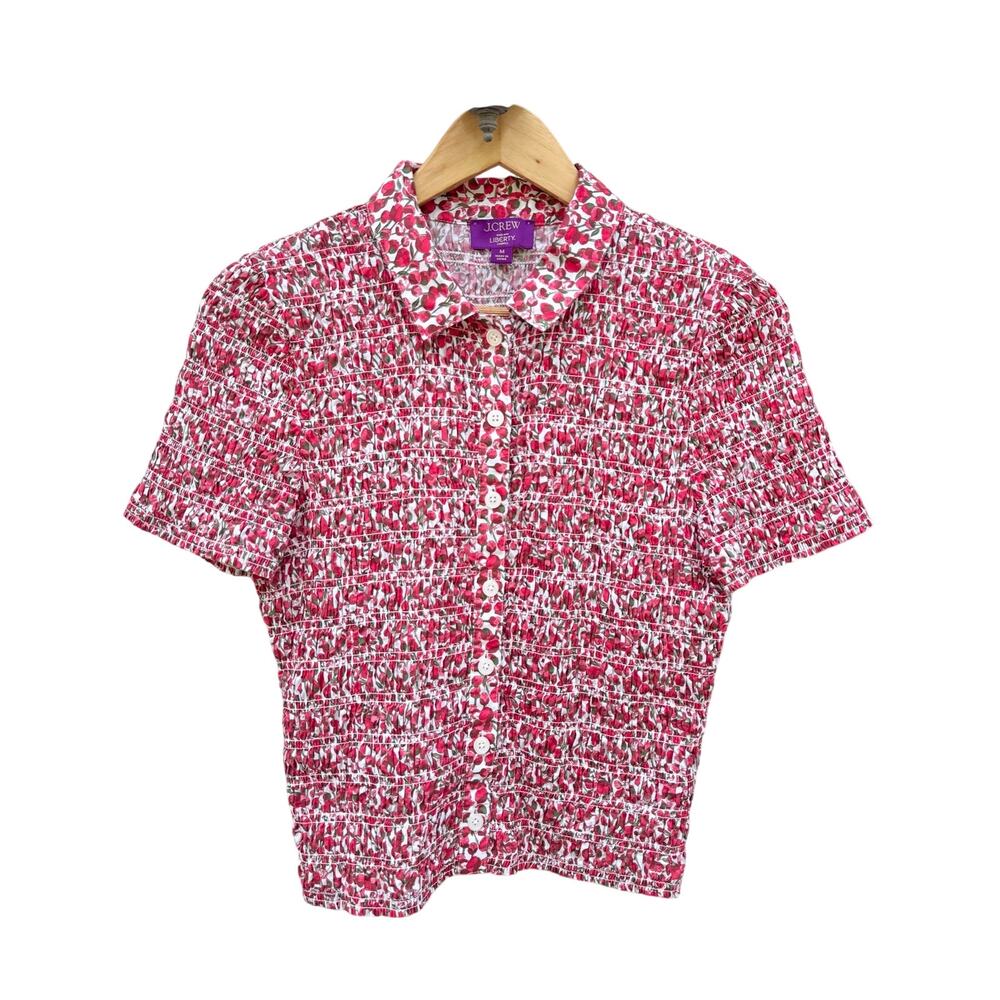 J.Crew x Liberty Smocked button-up short-sleeve shirt in floral print Medium M